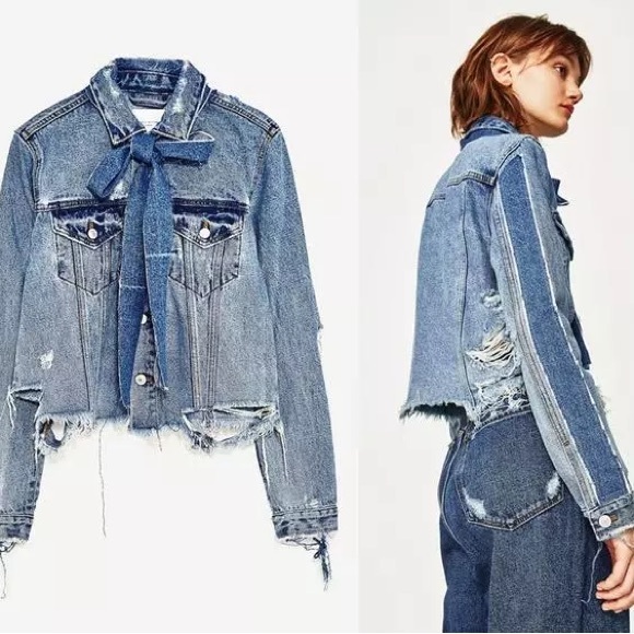 Twelve by Ontwelfth Distressed Denim Jacket with Bow - Picture 11 of 16